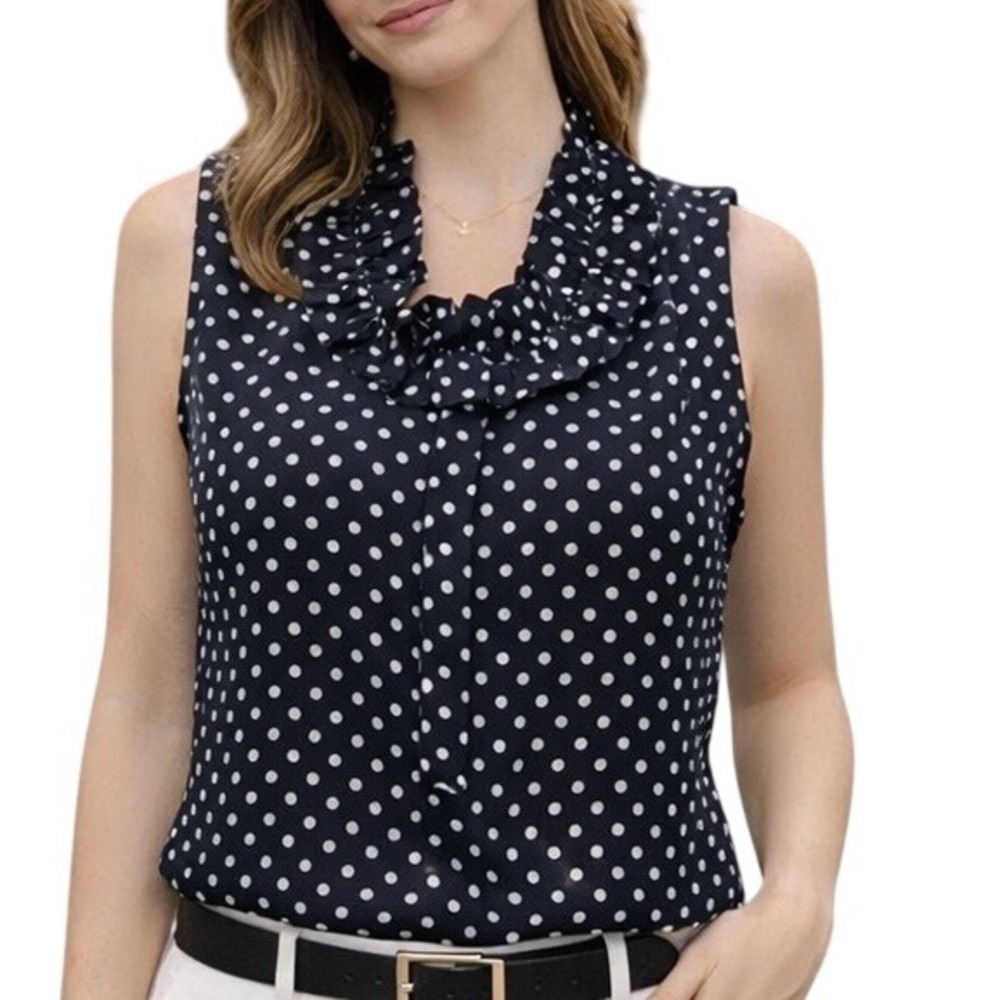 J. Crew Women's Naomi Silk Polka Dot Top Ruffle Neck Sleeveless Blouse Size 4‎